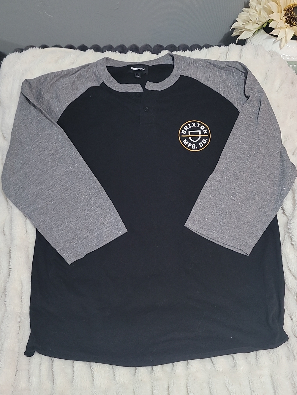 Brixton Black Body with Gray Raglan Sleeve Henley